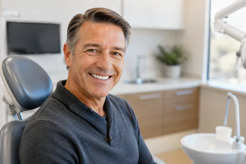 Senior patient discussing custom denture options with the dentist